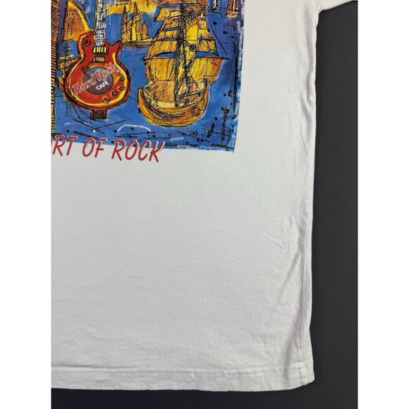 Rare Vintage 90s Hard Rock Cafe Port Of Rock Art Guitar White XL Shirt Music Tee - Picture 6 of 13